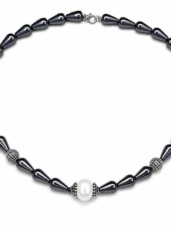 Sana Biden Jewelry - Hematite & Freshwater Pearl Necklace Art Jewelry NWT